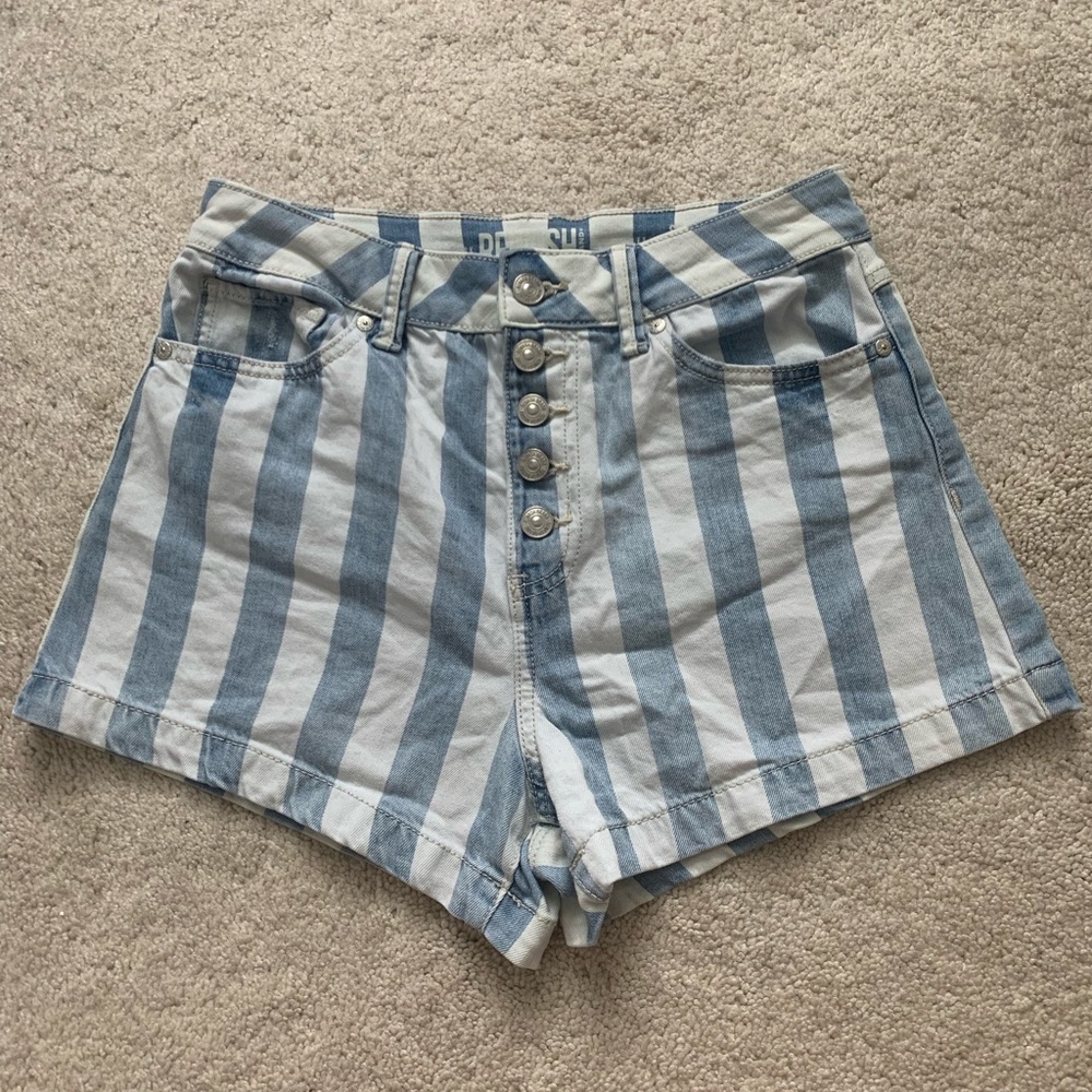Womens High Waisted Striped Jean Shorts